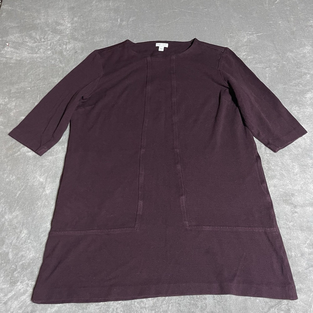 J Jill Ponte Dress Womens Large 3/4 Sleeve Herringbone Burgundy Shift Pockets